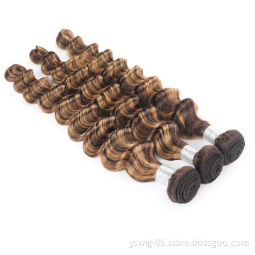 Wholesale Loose Deep Human hair Bundles Remy Highlight Ombre 4/27 Brown hair Extensions Piano Color Hair